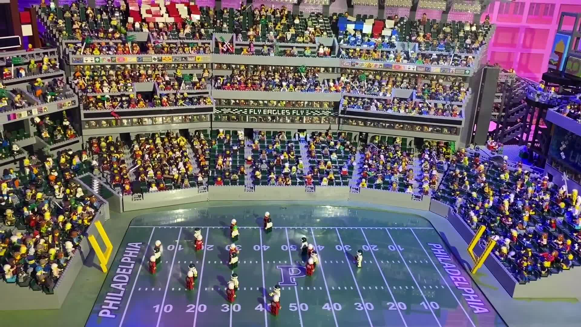 This tailgating Lego Setup outside of The Philadelphia Eagles - Lincoln  Financial Stadium is great. They're playing beer pong! : r/lego